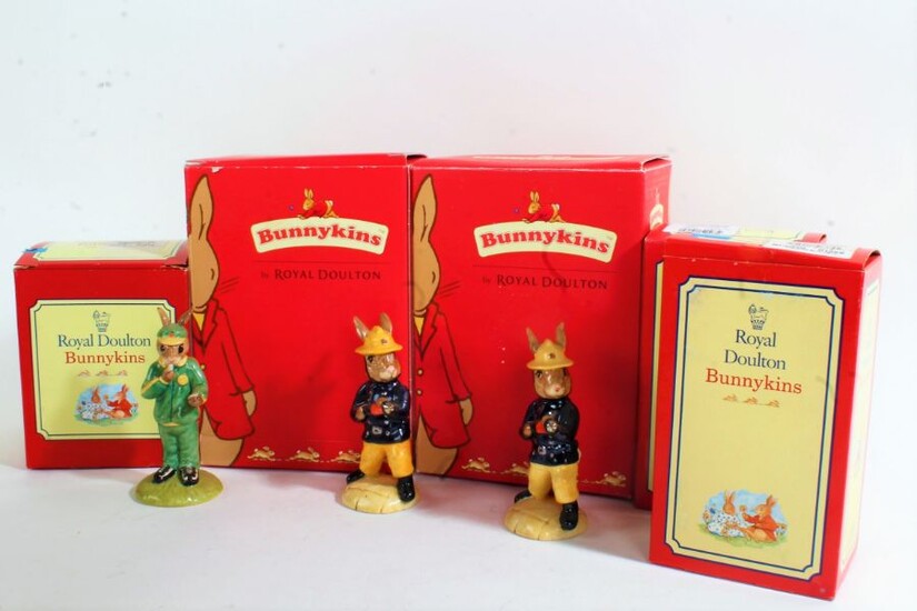 Five boxed Beatrix Potter Peter Rabbit figures, Royal Doulton Bunnykins, to include Teacher and