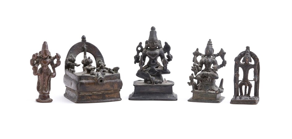 Five small Indian bronze images 18th or 19th c