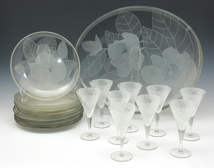 Floral Etched Glass Dinner Service