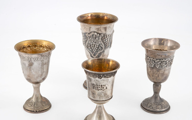 Four Silver and Parcel Gilt Kiddush Cups