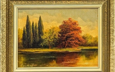 Framed Original Oil On Canvas Inspired By "Autumn Forest Landscape"