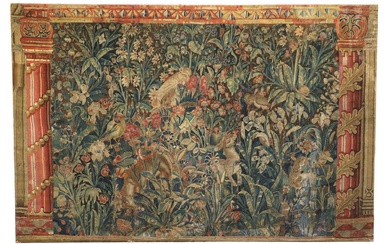 Franco-Flemish Mille Fleur Tapestry, 16th century The field richly decorated...