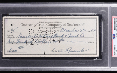 Franklin D. Roosevelt Signed 1944 Personal Bank Check (PSA)