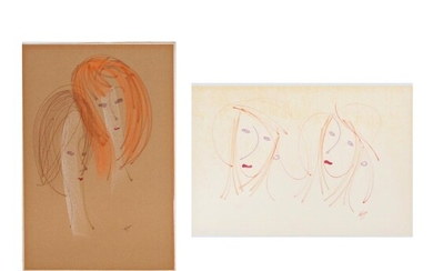 Franklin Folger Mixed Media Drawings of Female Figures, Late 20th Century