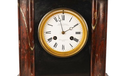 French Black & Rouge Marble Table Clock
