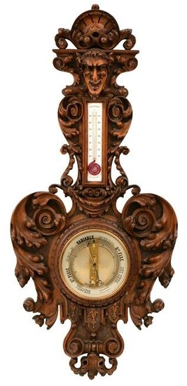 French Carved Walnut Barometer