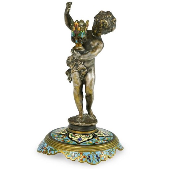 French Silver Bronze Figural Candelstick