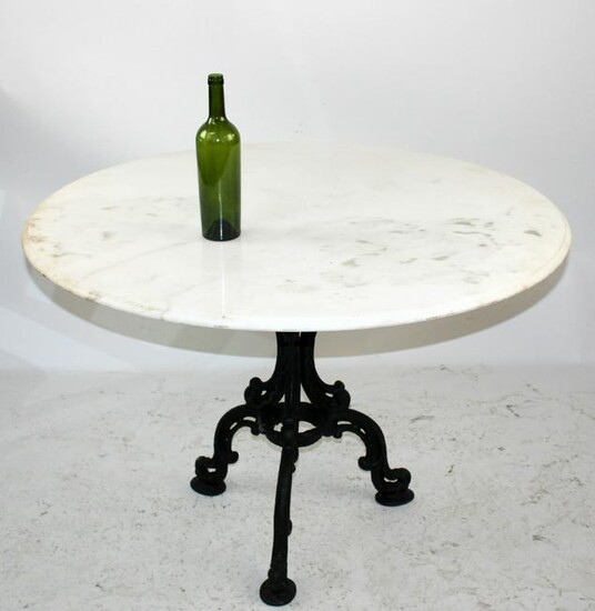 French cast iron tri-ped base gueridon with marble top
