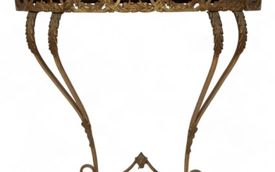 French or German Bach Style Bronze, Iron, And Onyx Console Table 1910-1930, H 34" W 34" Depth 10"