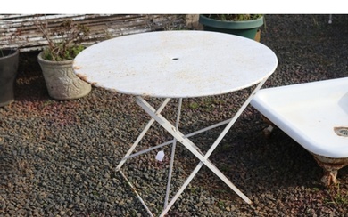 French wrought iron garden table, approx 70cm H x 96cm Dia