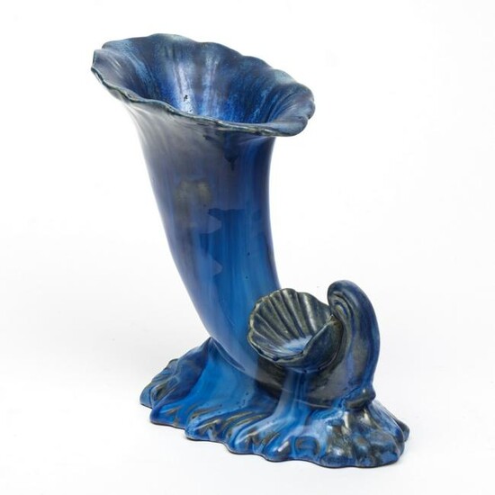 Fulper Art Pottery 9" Cornucopia Blue Drip Vase