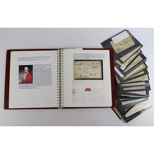 GB pre-stamp postal history in an album and shoebox from ear...