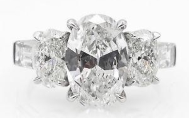 GIA 3.45ct Estate Vintage Oval Cut Diamond Three Stone