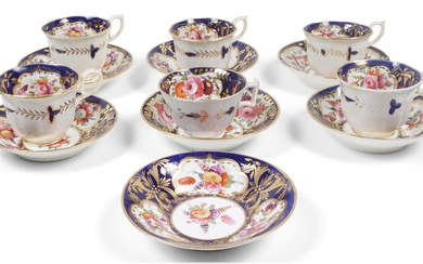 GROUP OF ENGLISH PORCELAIN CUPS AND SAUCERS, EARLY 19TH CENTURY