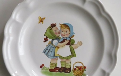 Girls & Butterfly Child Stoneware Plate, 1960s Pfaltzgraff, Pennsylvania