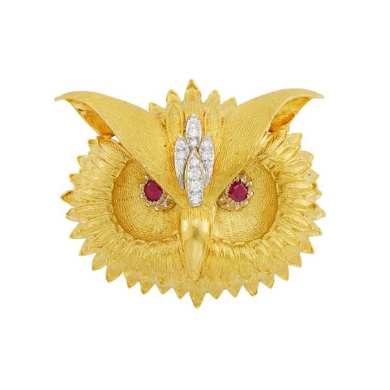 Gold, Diamond and Garnet Owl Pendant-Brooch, Hammerman Brothers