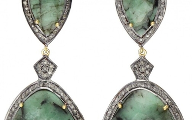 Gold plated sterling silver earrings set with emerald and diamond.