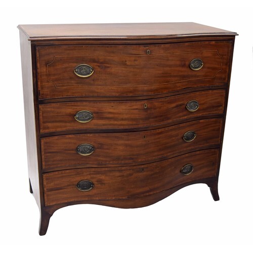 Good Georgian mahogany serpentine secretaire chest of drawer...