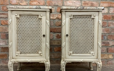 Good pair of French marble top painted pot cupboards or beds...