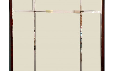 Grande specchiera con cornice in legno massello e impiallacciato in radica. Italia, anni '50. (cm 152x179) (difetti)