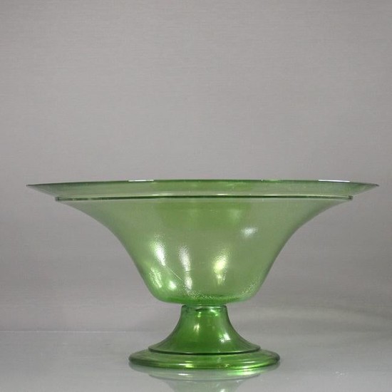 Green Iridescent Stretch Glass Pedestal Base Compote