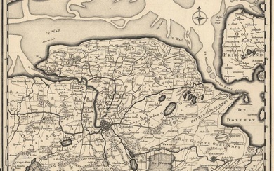 [Groningue]. "Groningen en Ommelanden". Carte engr. avec beau cartouche, 44x32,5 cm, Amst, n.publ., ±1750. -...