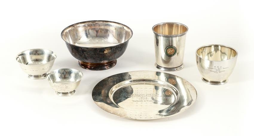 Group of 6 Sterling Sporting Award Plates and Bowls