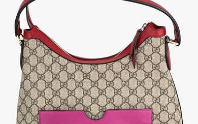 Gucci Handbag GG Supreme Monogram Canvas Linea A Red Pink Leather Hobo