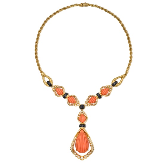 H. Stern Coral, Onyx and Diamond Necklace
