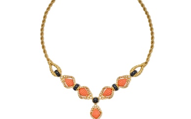 H. Stern Coral, Onyx and Diamond Necklace