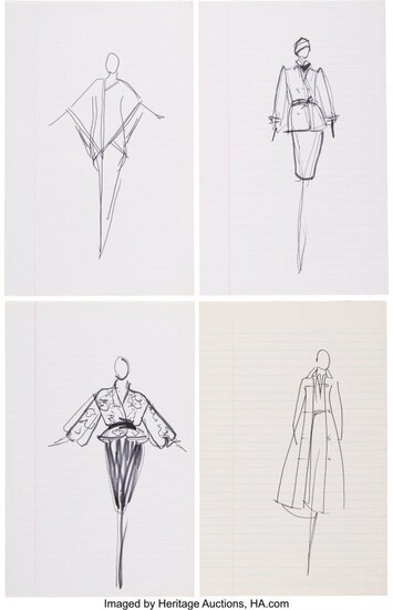 Halston Set of Four Original Ink Sketches Condi