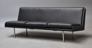 Hans J. Wegner. Three-seater Airport sofa in black leather