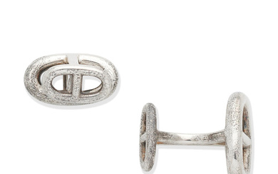 Hermès: a Pair of Sterling Silver Chain D'Ancre Cufflinks