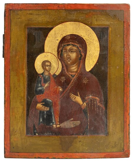 Icône de la Mère de Dieu aux Trois Mains Tempera et or sur bois Russie,...
