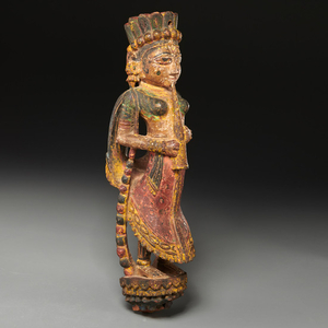 Indian carved and polychromed wood temple figure