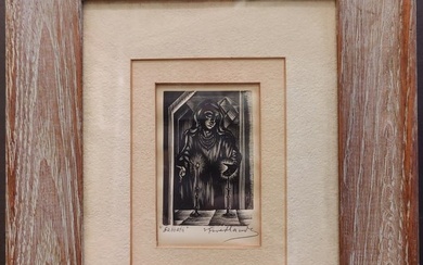 Isaac Friedlander Woodcut Lithograph Titled Sabbath c, 1930s