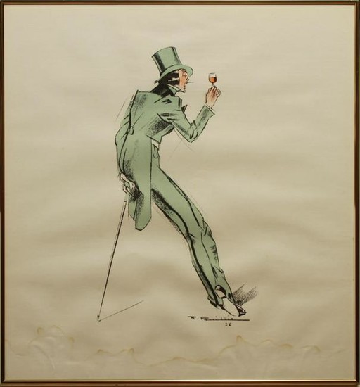 Italian Illustratio Man in Top Hat Lithograph 1936