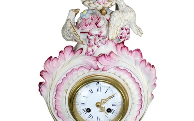 Italian glazed ceramic mantel clock with lovebirds