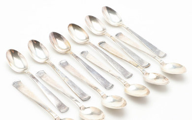 JACOB ÄNGMAN. A set of 12 silver “Rosenholm” coffee spoons, GAB, 1940s.