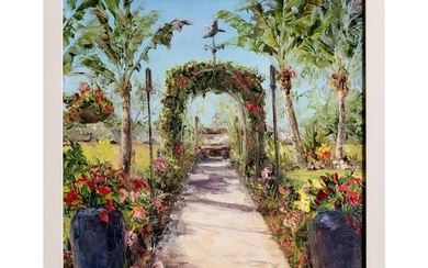 Jan Ellen (American) Oil Painting, Garden Path, Signed