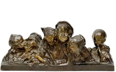 Juan Clara (1875-1957) Bronze Statue Children "Murmure" 1st half 20th cen Signed