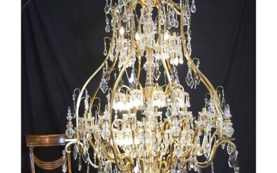 LARGE FRENCH BRASS & CRYSTAL CHANDELIER