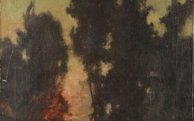 "LOUIS ADOLPHE TESSIER (1858-1915) Twilight Landscape Oil on canvas 110...