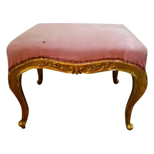 LOUIS XV STYLE GILTWOOD STOOL 19TH CENTURY the serpentine pa...