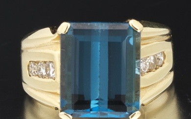 Ladies' Gold, London Blue Topaz and Diamond Ring