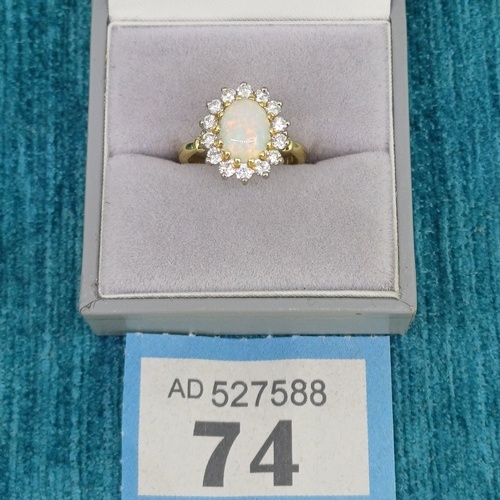 Ladies Opal and Diamond Ring - 18ct Gold - approx 65 points ...