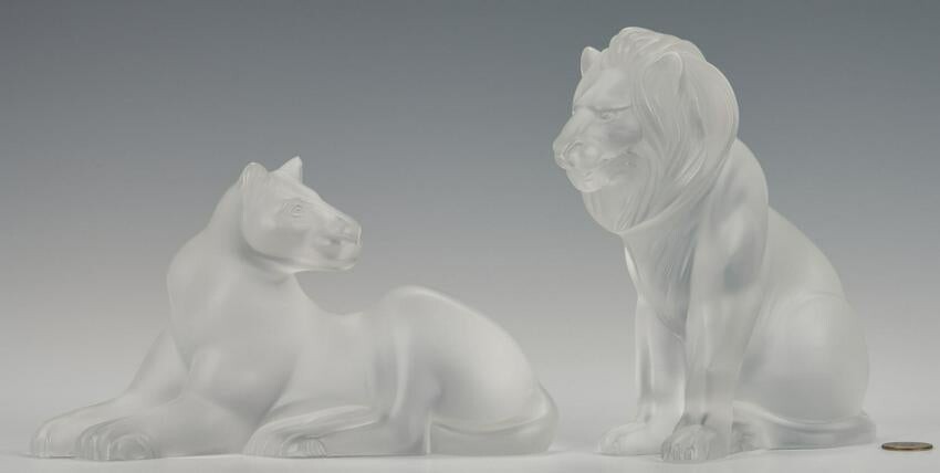 Lalique Crystal Lion and Lioness