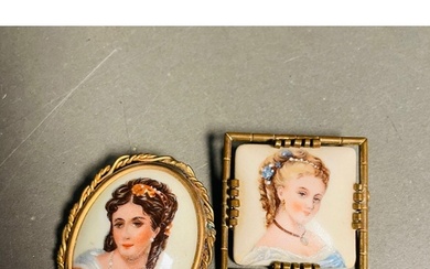 Limoges France porcelain portrait brooch pair from the mid 2...