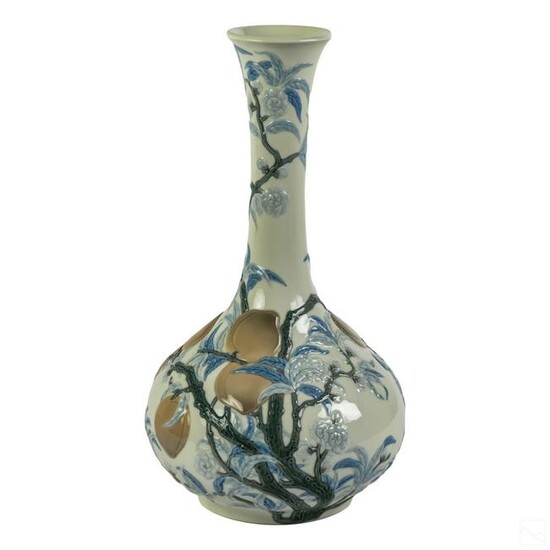 Lladro Glazed Porcelain Chinese Style Peaches Vase