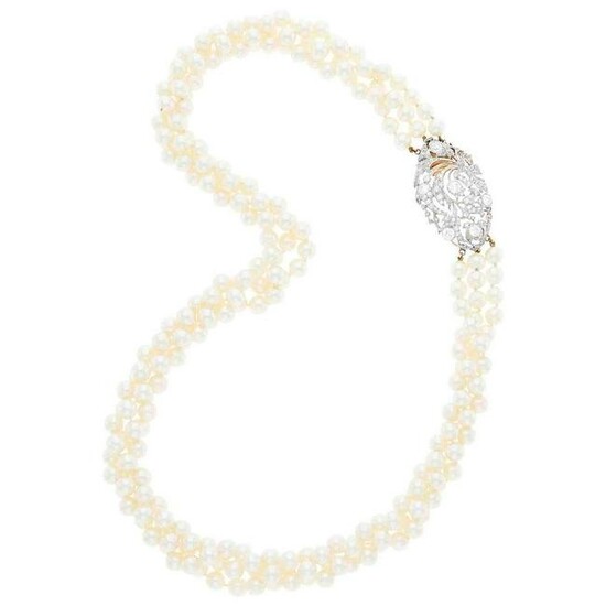 Long Triple Strand Cultured Pearl Necklace with Antique